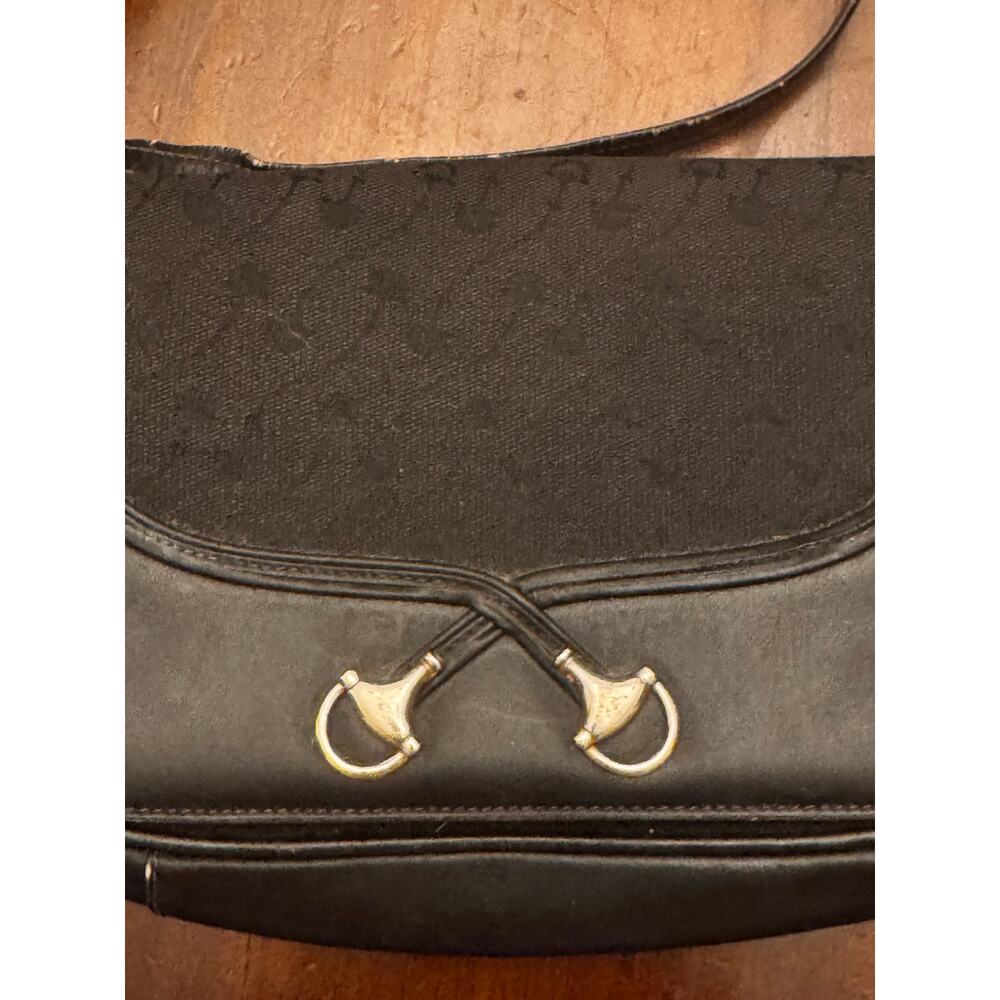 RARE-Vintage 1970s Gucci Horsebit Canvas 2-Way Convertible Clutch Shoulder Bag - Picture 3 of 7
